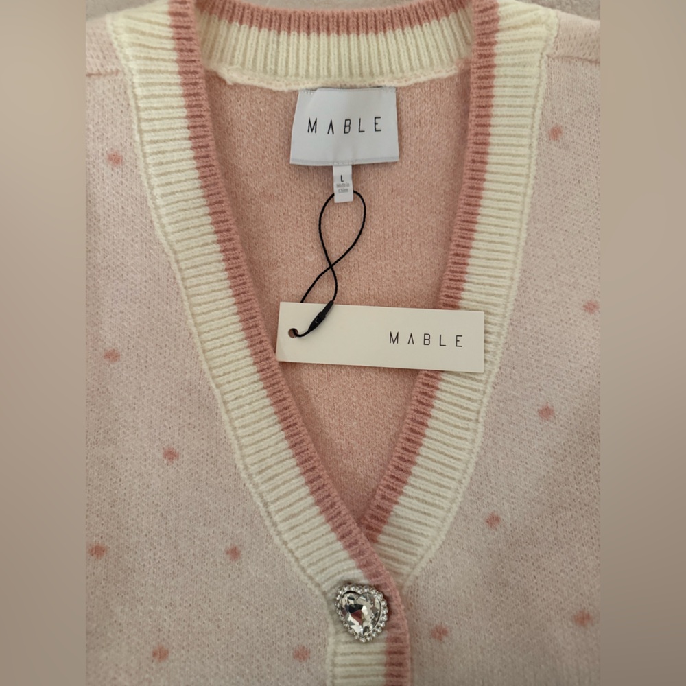MABLE Cream and Pink Heart Cardigan Sweater - Picture 9 of 9